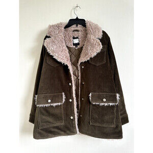 Sage Collective Valley Faux Shearling Lined Corduroy Jacket In Moss Size M $279